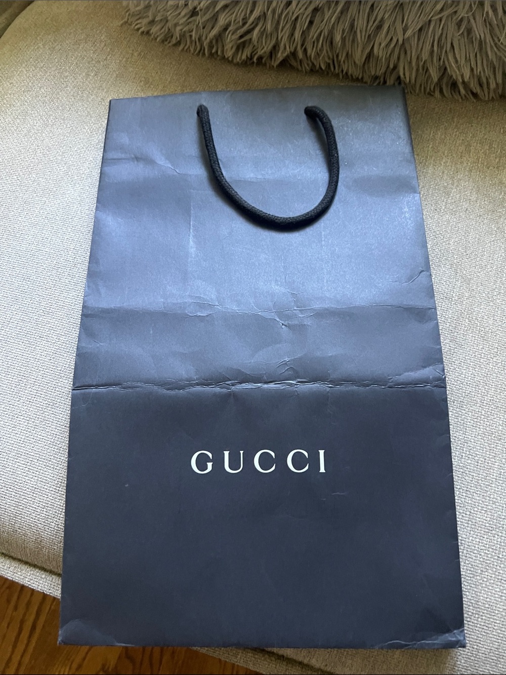 Gucci Black Paper Tote with White Logo